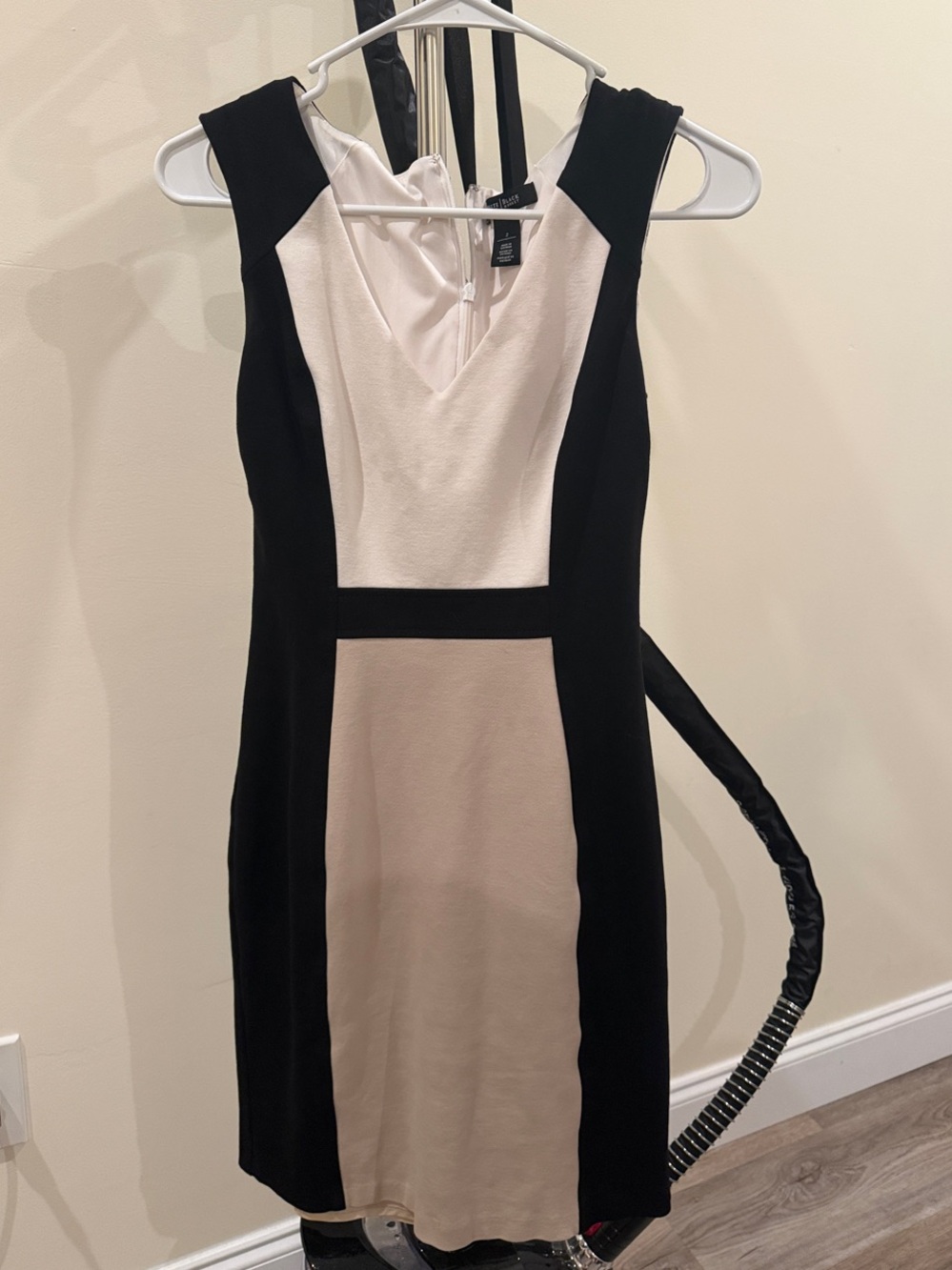 White House black market Black and Cream Colorblock Midi Dress